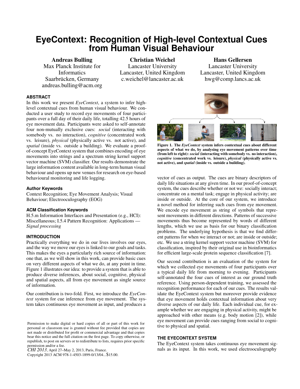 EyeContext: Recognition of High-level Contextual Cues from Human Visual Behaviour
