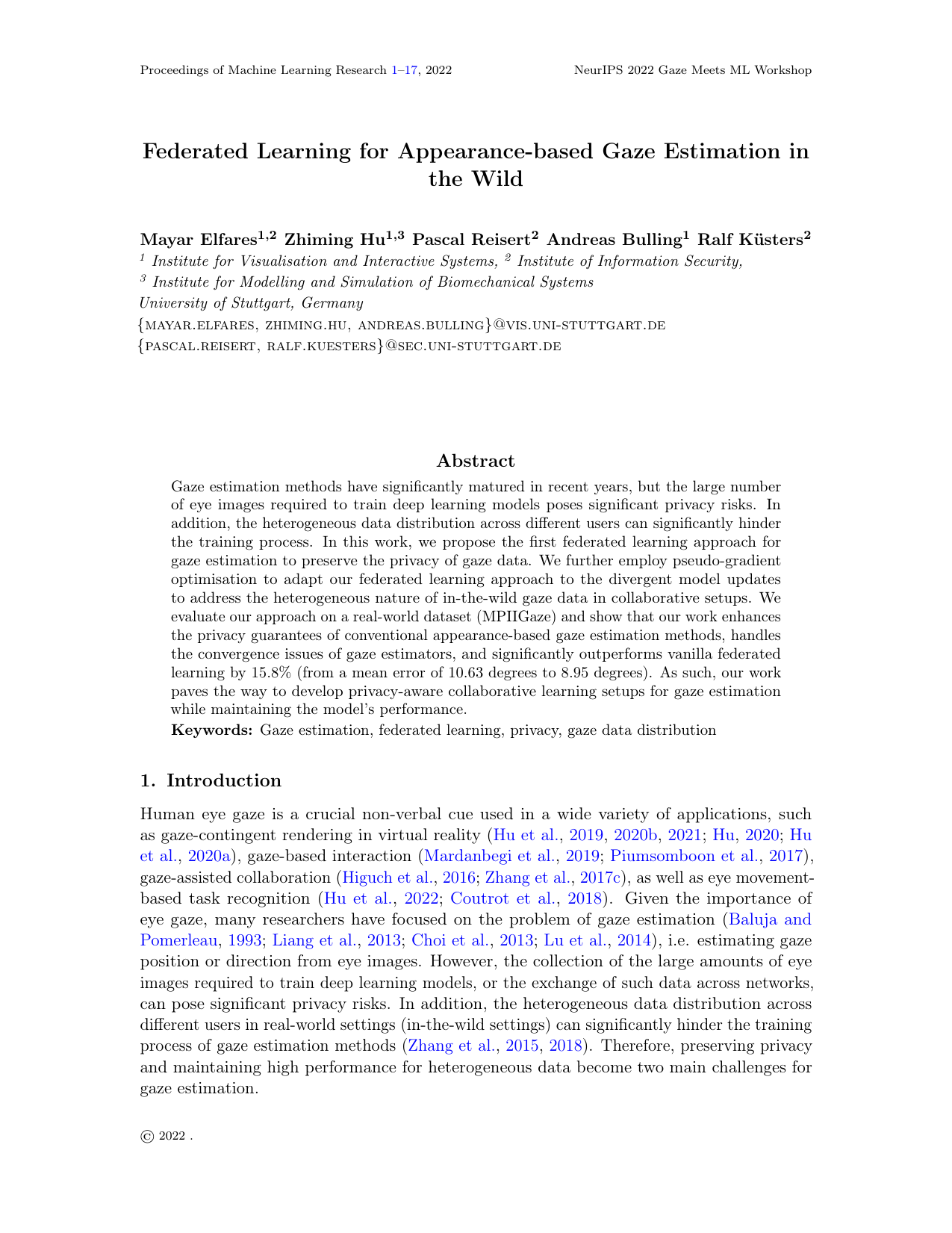Federated Learning for Appearance-based Gaze Estimation in the Wild
