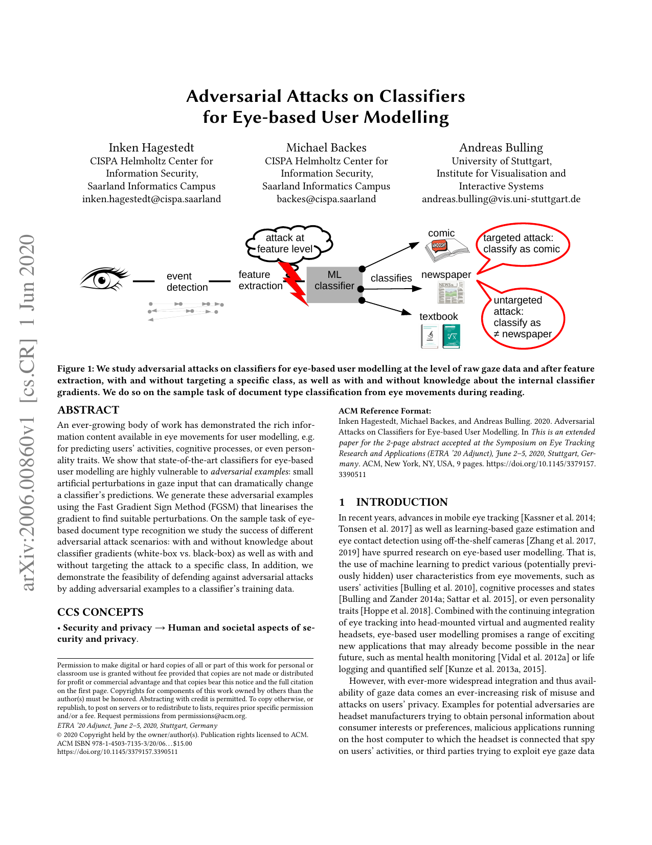 Adversarial Attacks on Classifiers for Eye-based User Modelling