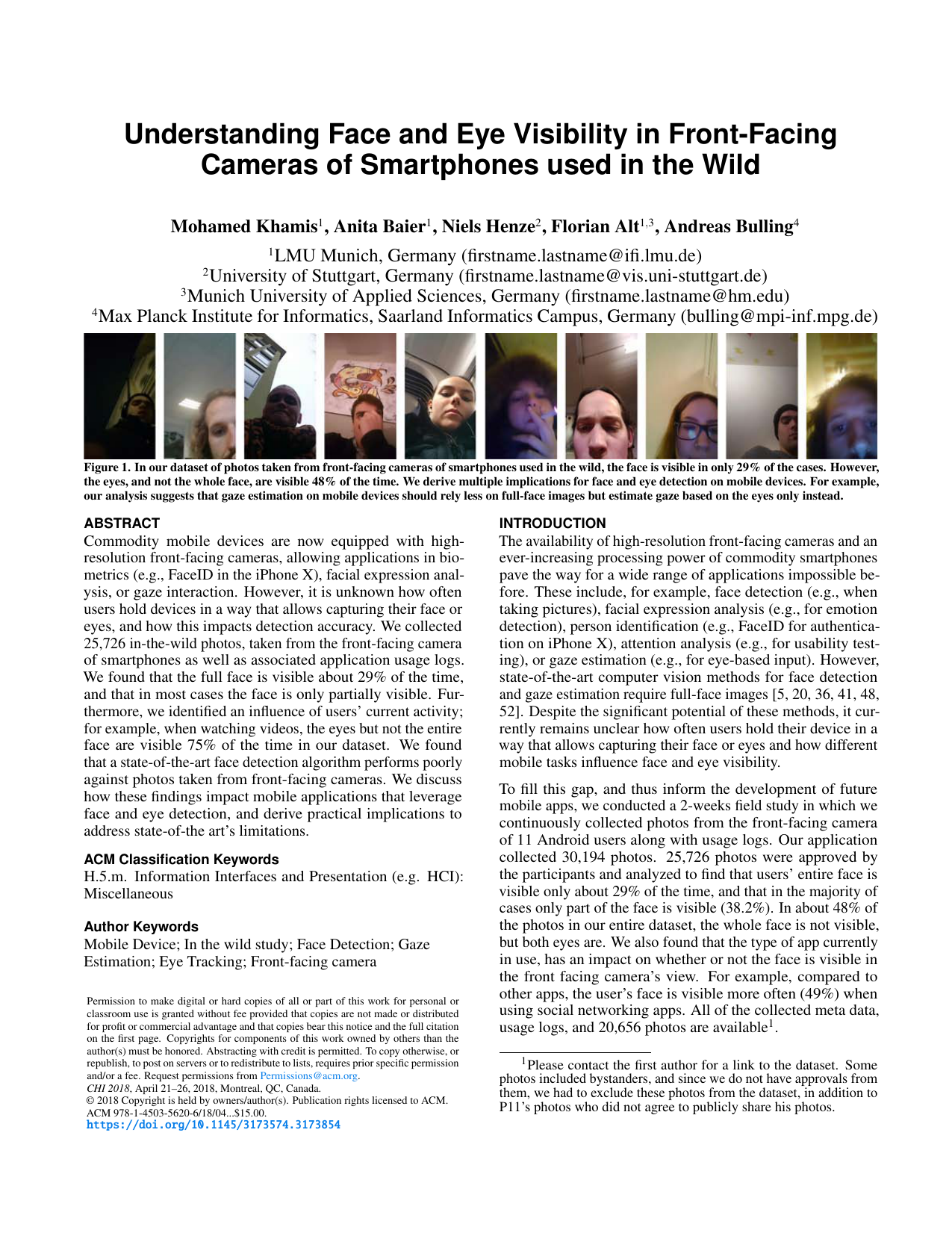 Understanding Face and Eye Visibility in Front-Facing Cameras of Smartphones used in the Wild