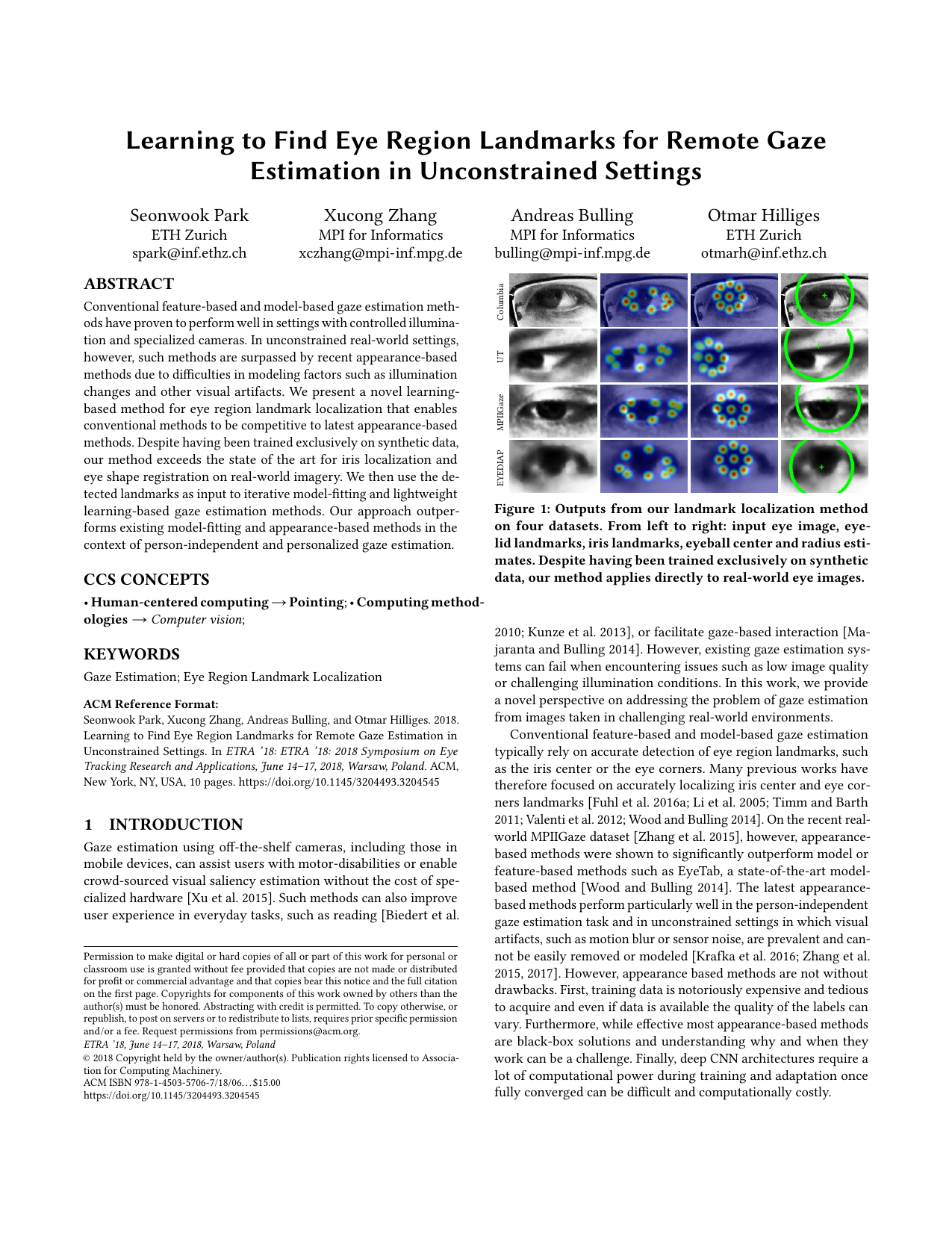 Learning to Find Eye Region Landmarks for Remote Gaze Estimation in Unconstrained Settings