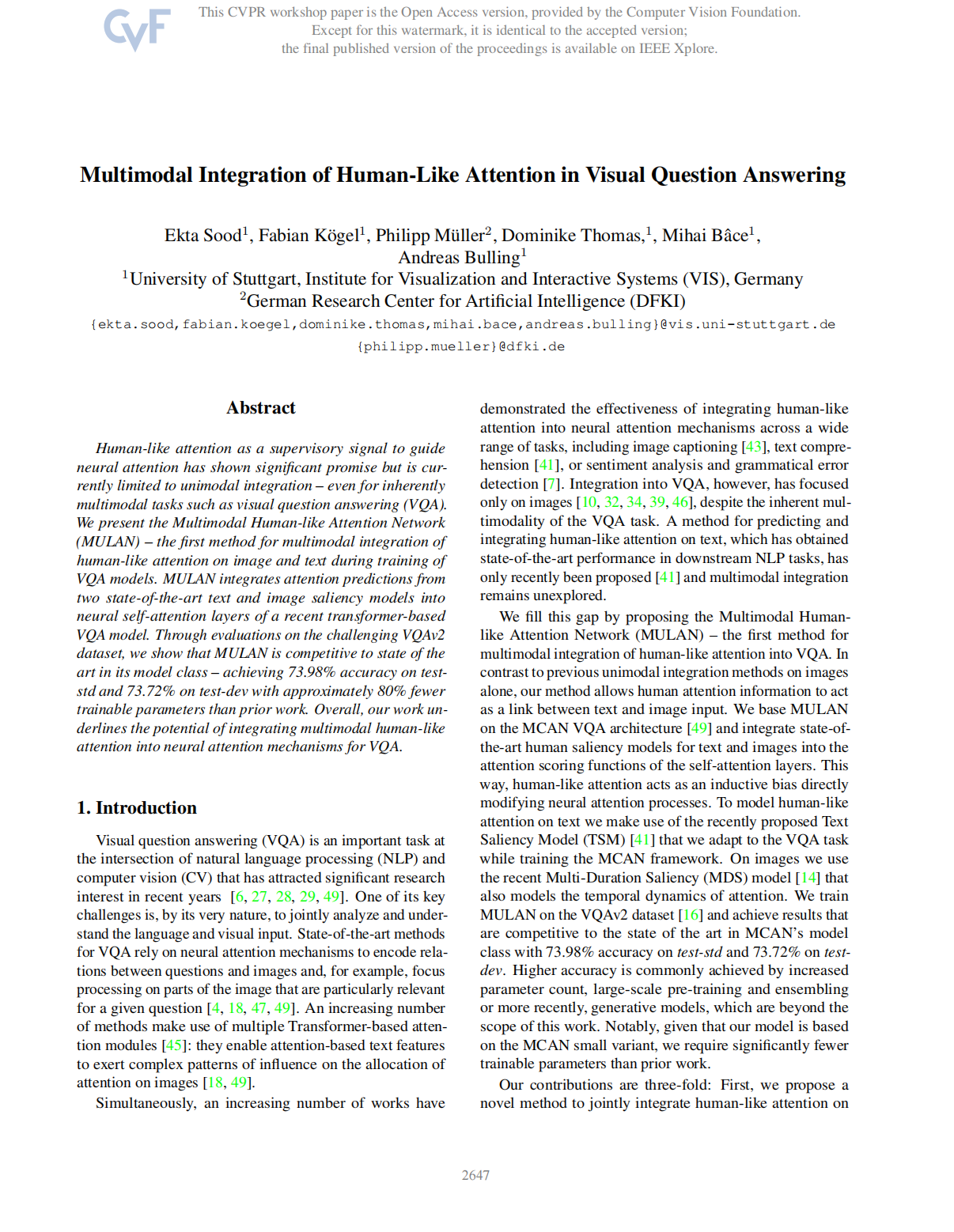 Multimodal Integration of Human-Like Attention in Visual Question Answering