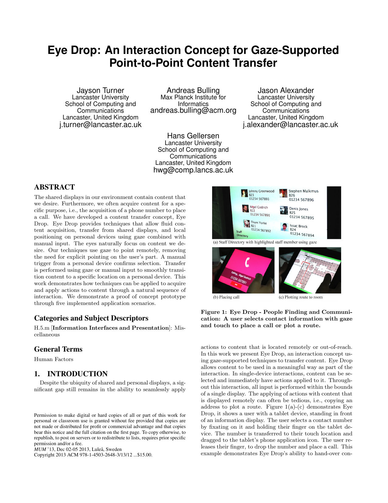 Eye Drop: An Interaction Concept for Gaze-Supported Point-to-Point Content Transfer