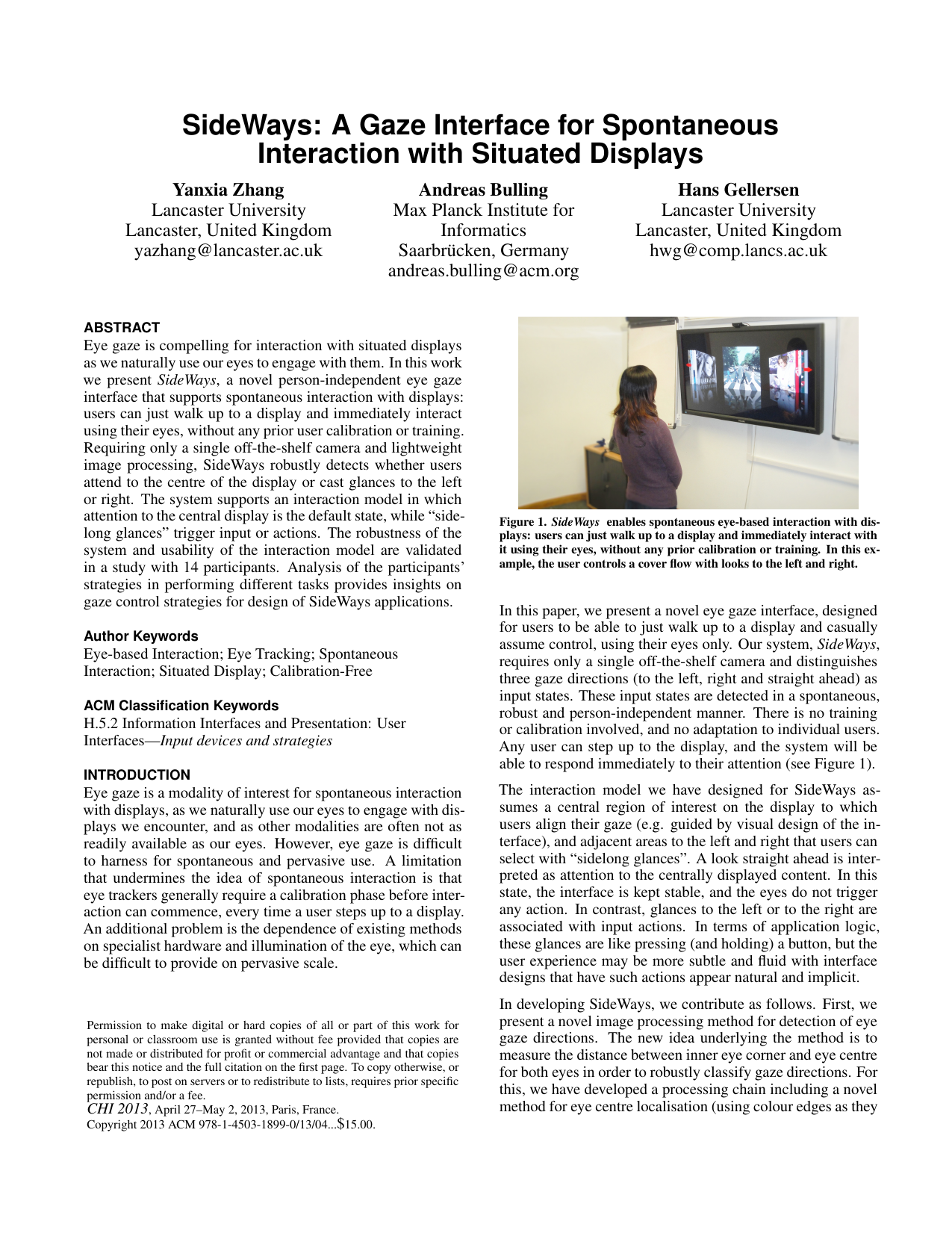 SideWays: A Gaze Interface for Spontaneous Interaction with Situated Displays