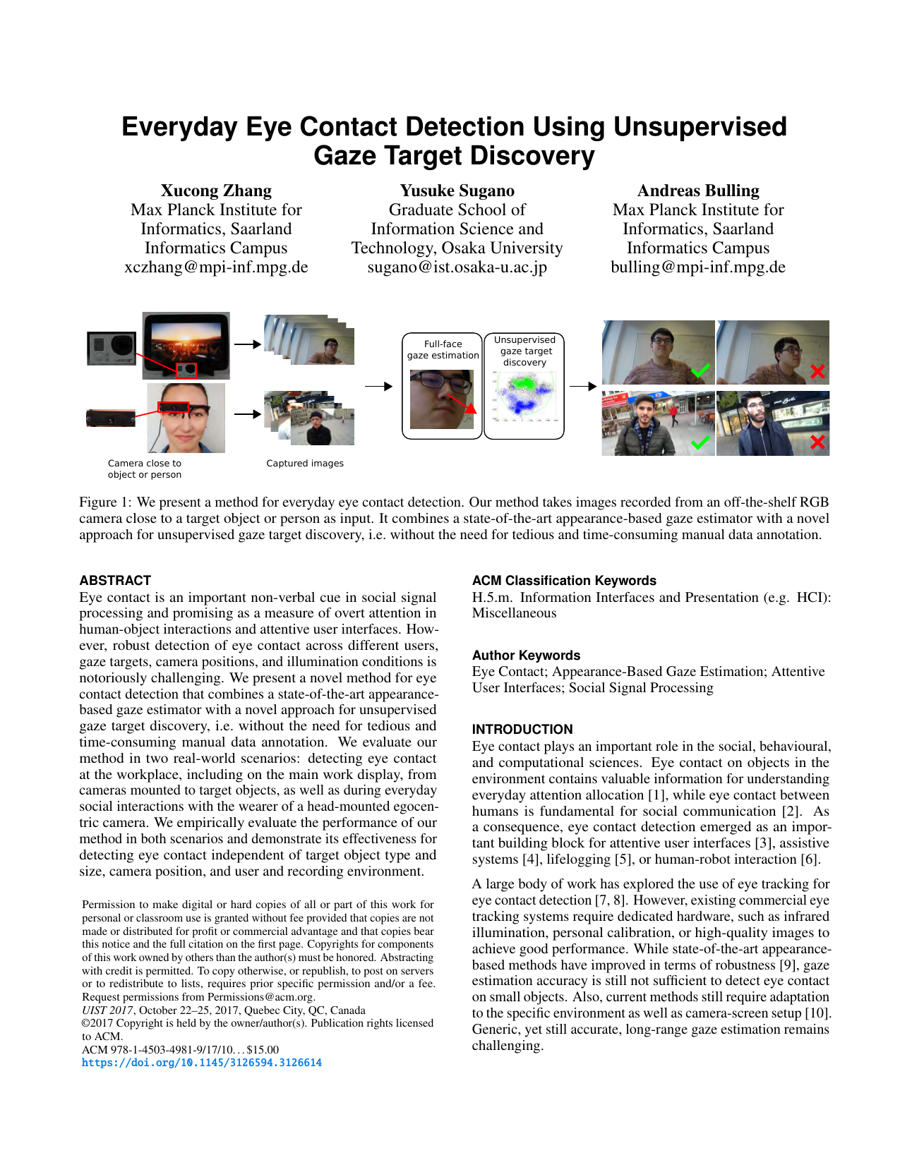 Everyday Eye Contact Detection Using Unsupervised Gaze Target Discovery