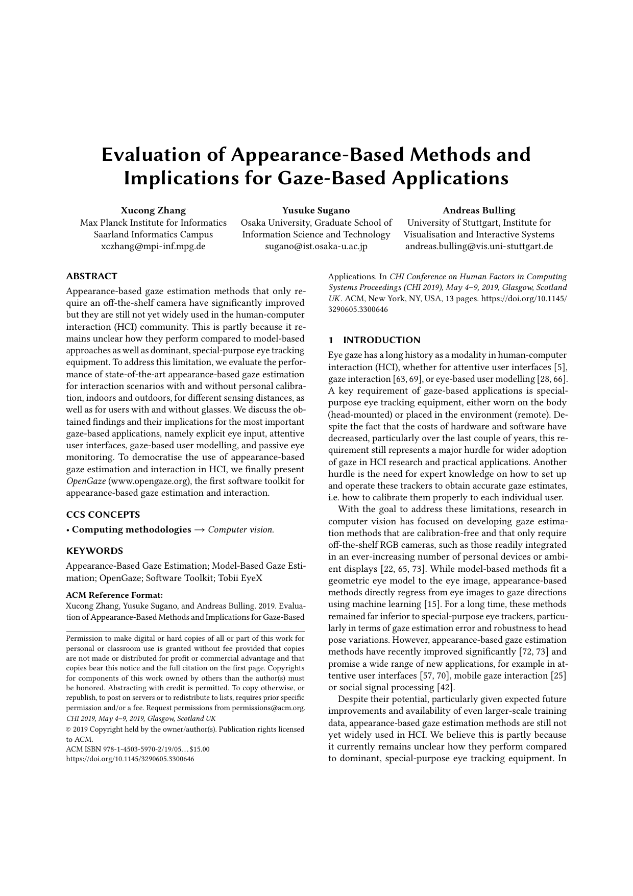 Evaluation of Appearance-Based Methods and Implications for Gaze-Based Applications