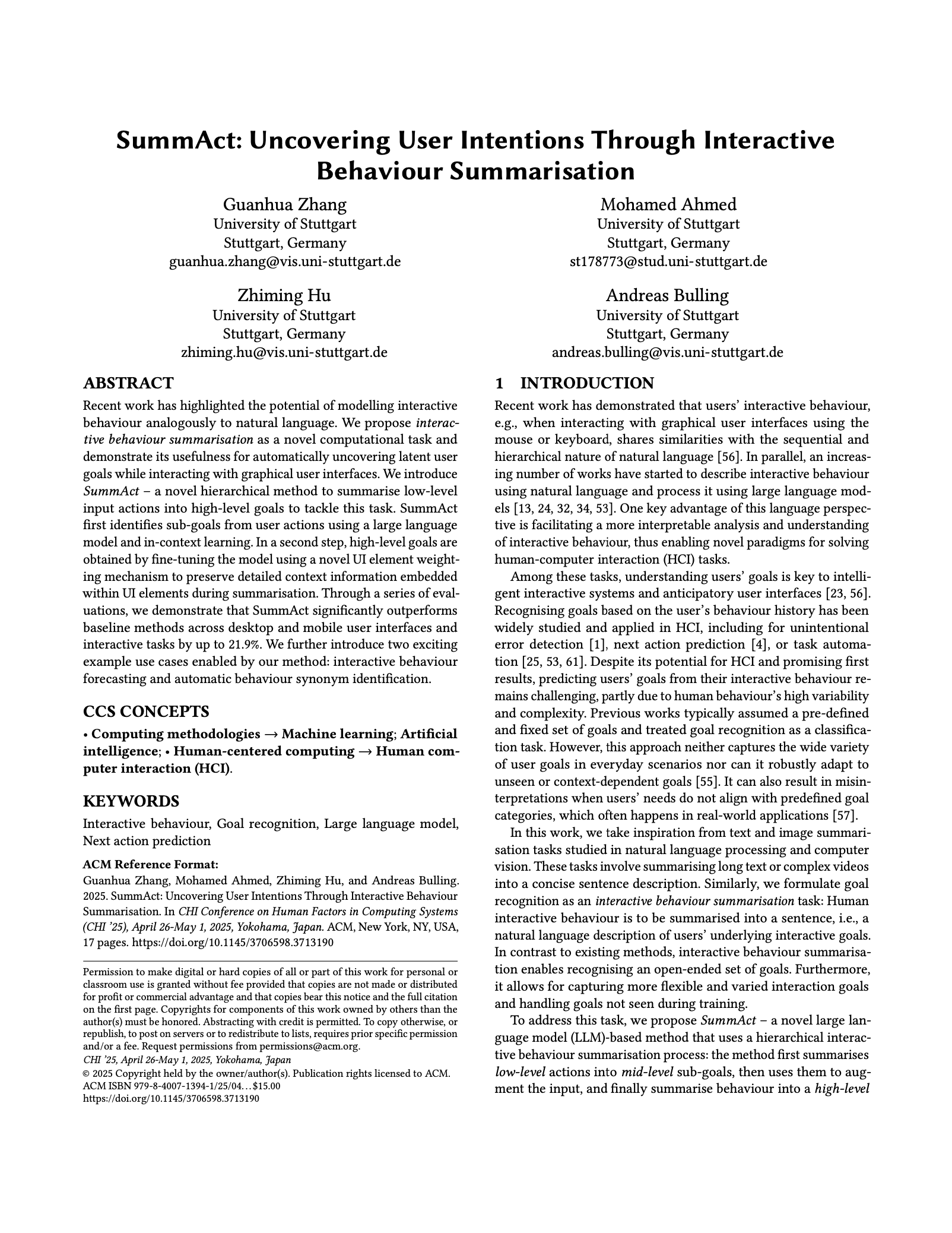 SummAct: Uncovering User Intentions Through Interactive Behaviour Summarisation